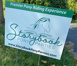 yard sign showing pony parties